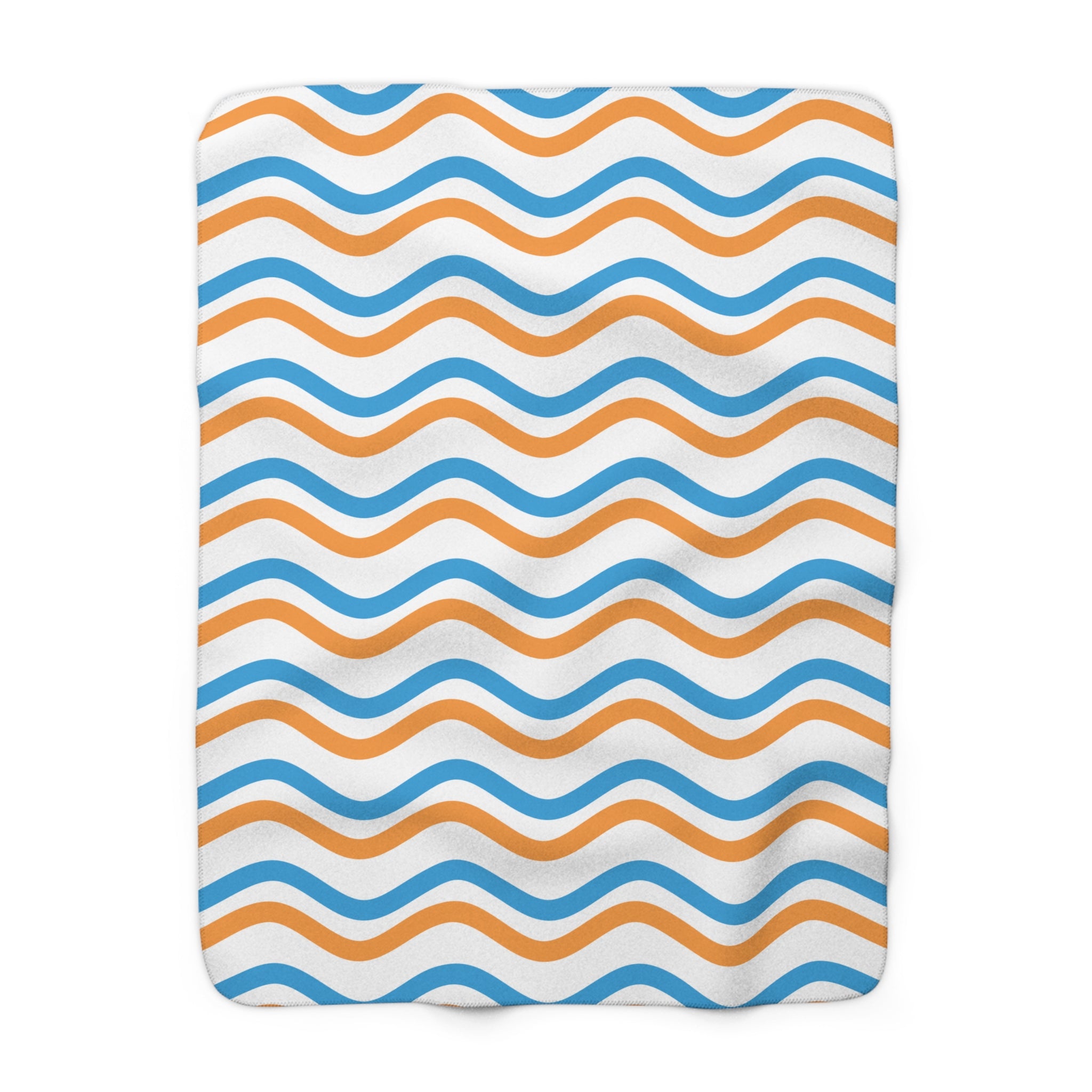 Bronco Cozy Wave Sherpa Fleece Blanket — Blue & Orange Wavy Stripe Throw