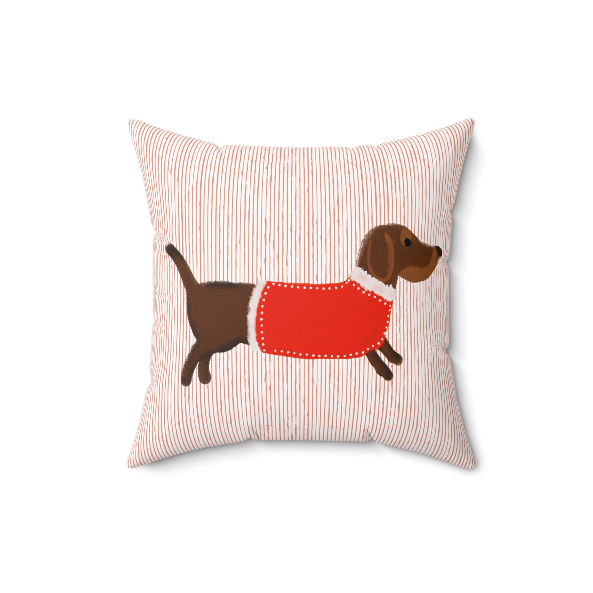 Dachshund Pillow – Red Sweater Dog Decorative Throw Pillow