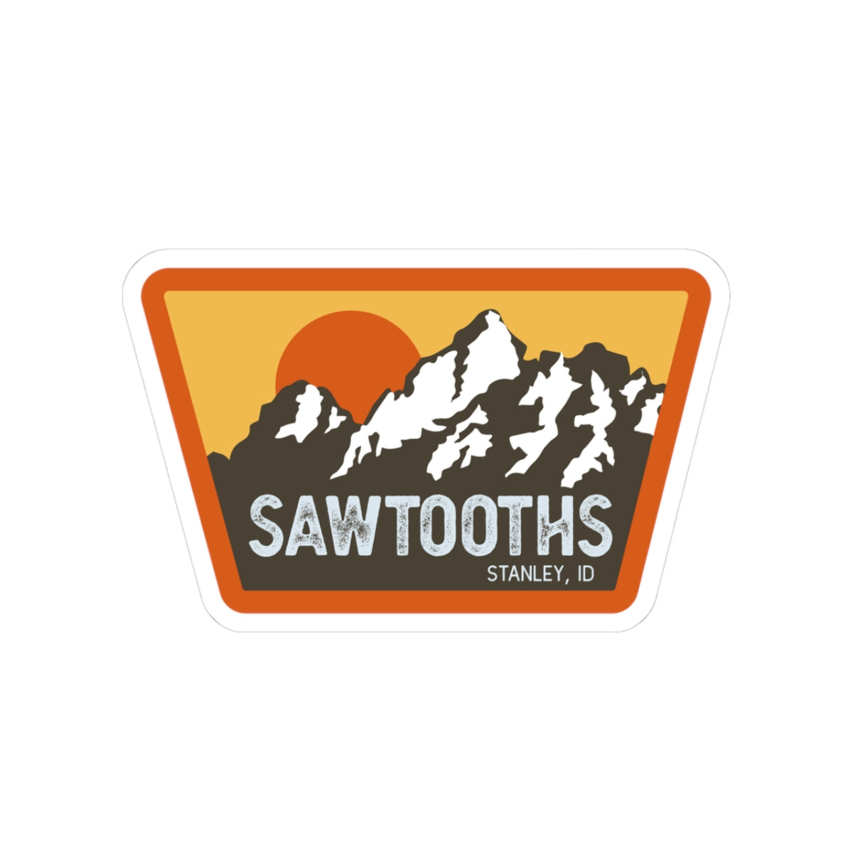 Sawtooths Mountain Sticker — Stanley ID Retro Sunset Kiss-Cut Sticker