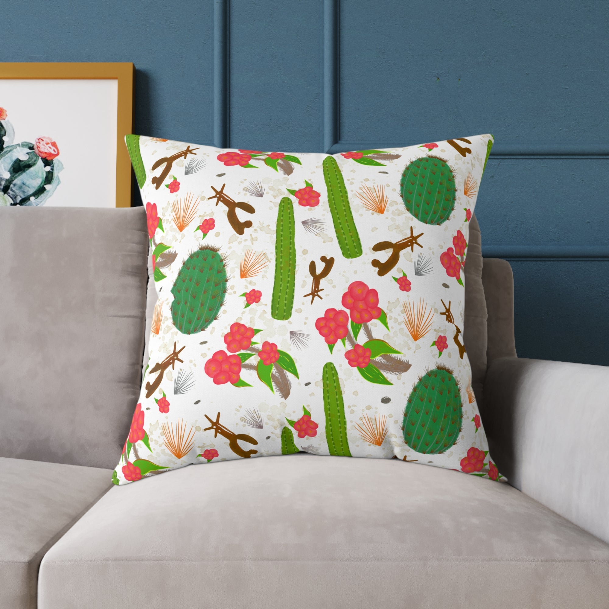 Cactus Pattern Square Pillow — Prickly Paradise Throw Cushion