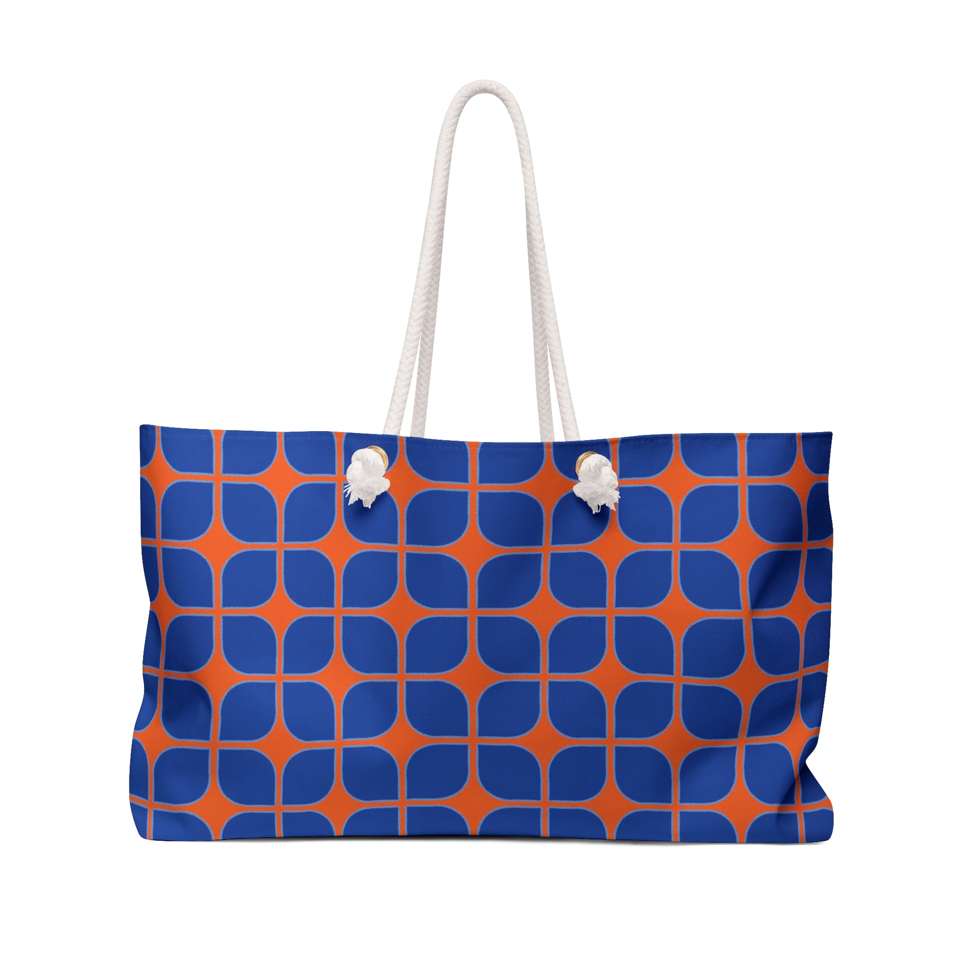 Retro Geo Weekender Bag — Blue & Orange Travel Tote