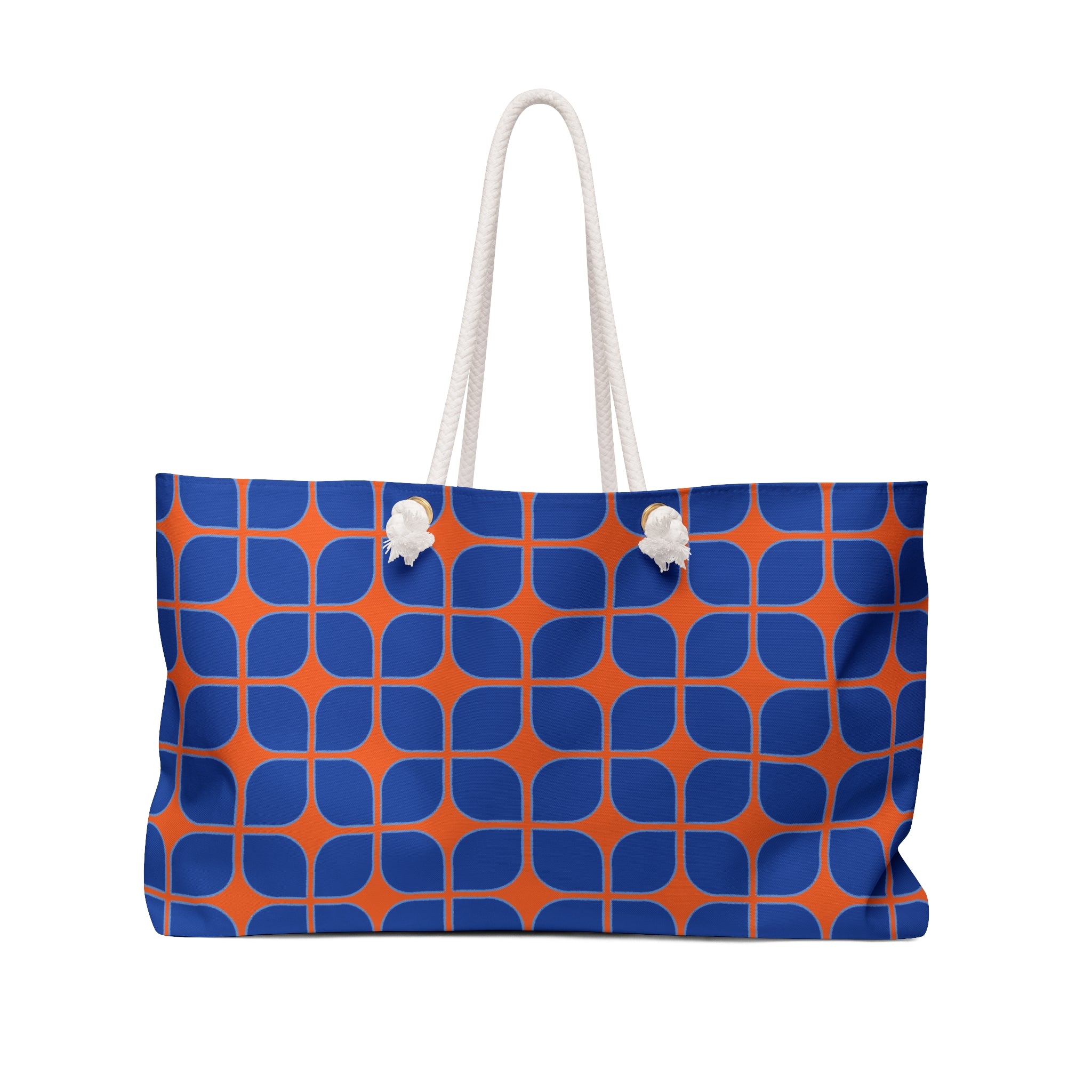 Retro Geo Weekender Bag — Blue & Orange Travel Tote