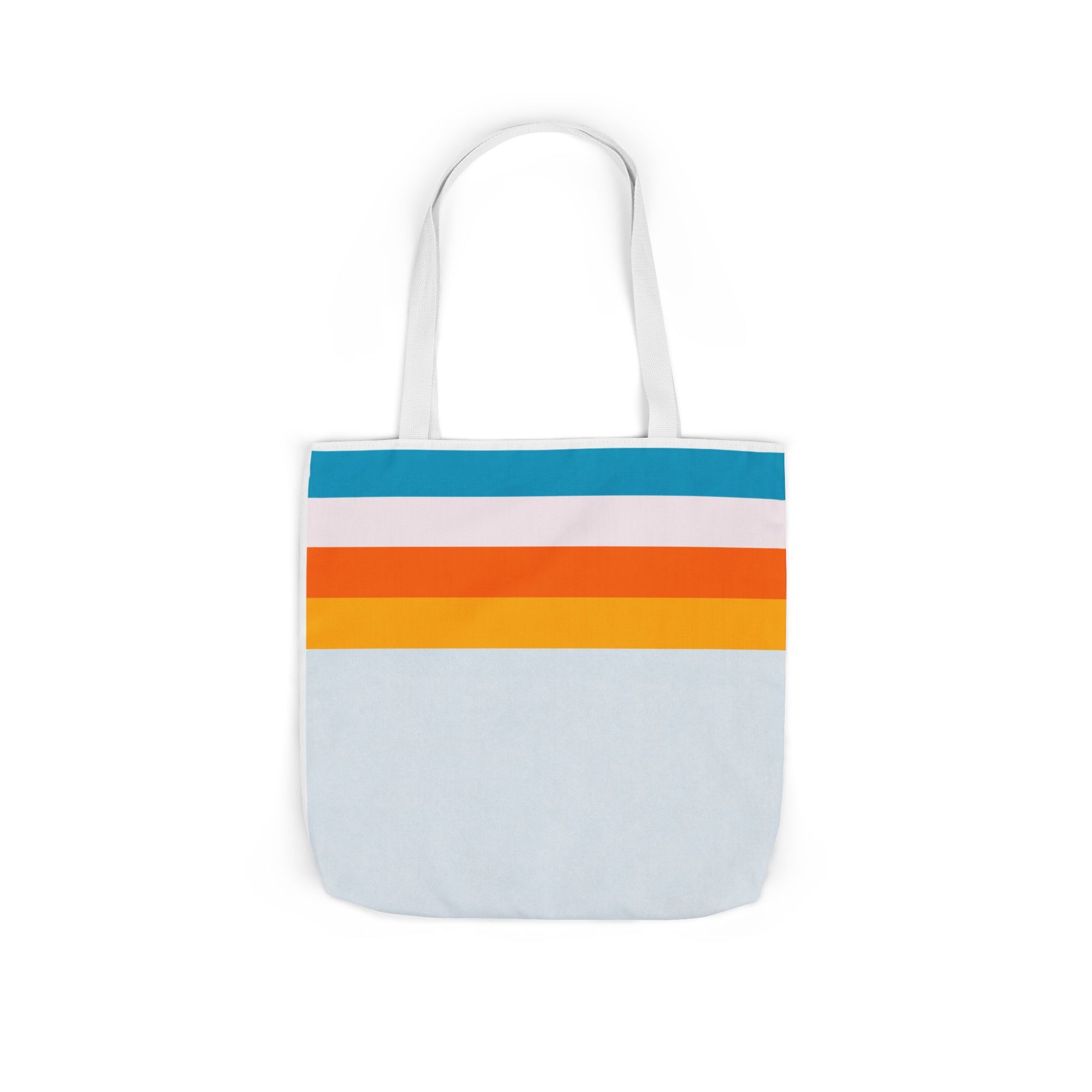 Retro Stripe Canvas Tote Bag — Blue, White, Orange Accent Straps