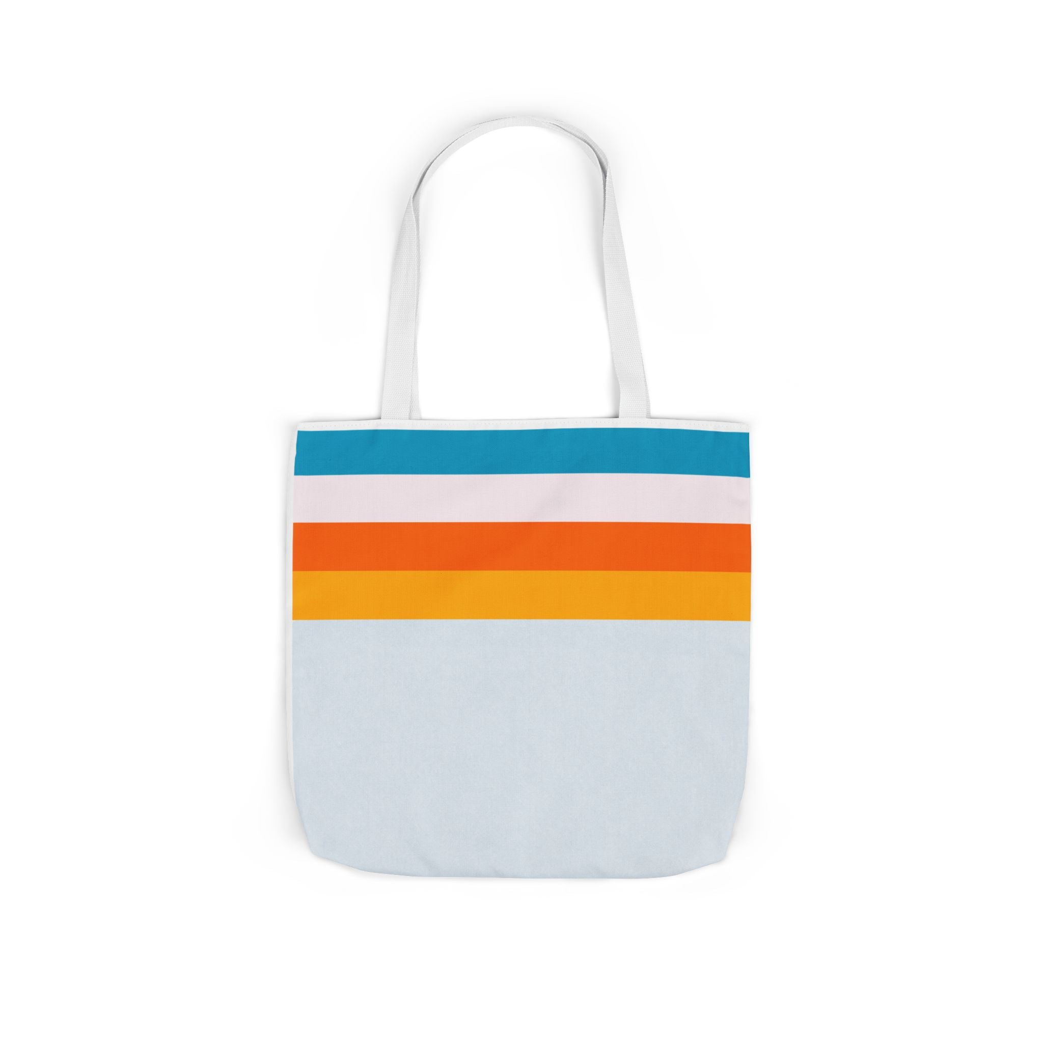 Retro Stripe Canvas Tote Bag — Blue, White, Orange Accent Straps