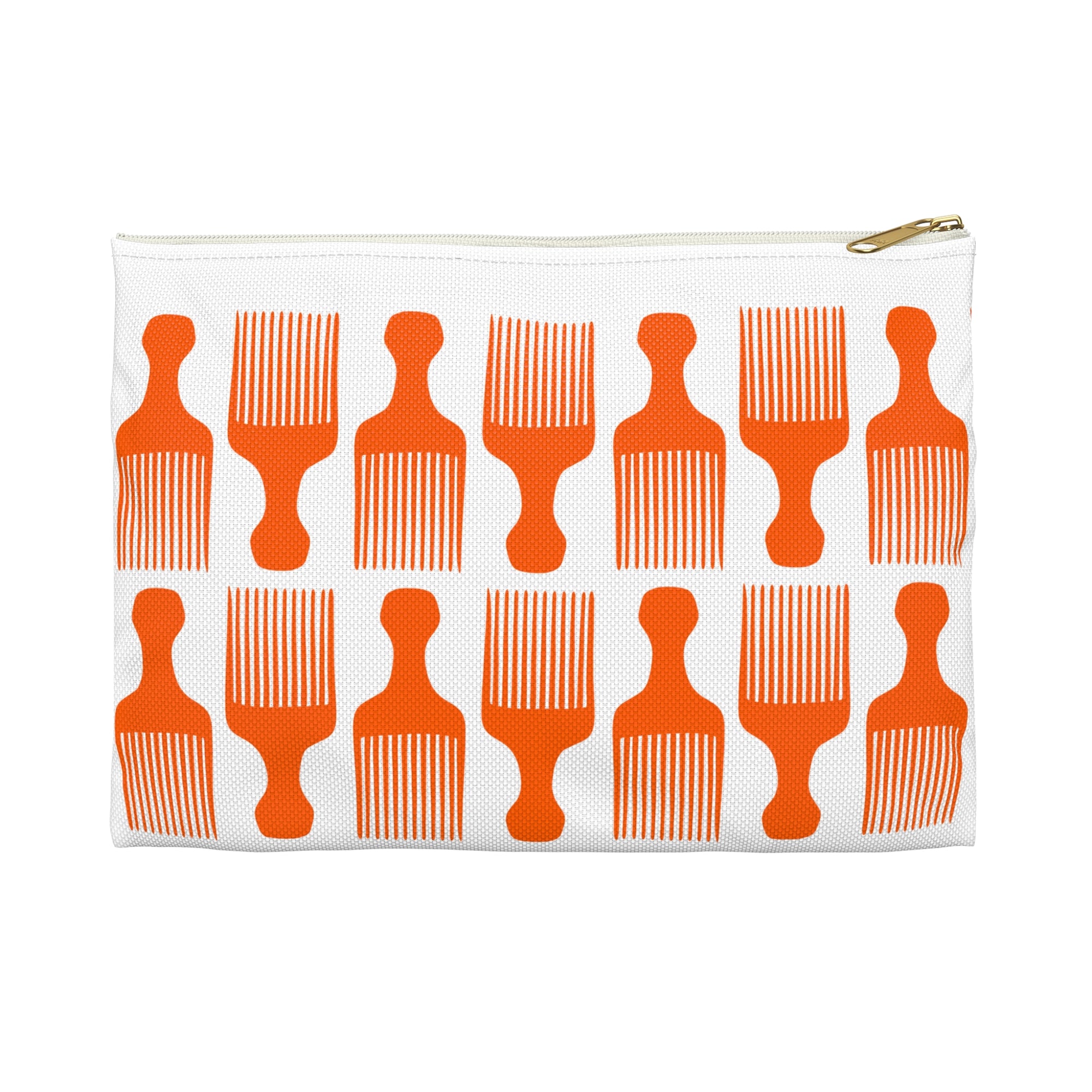 Pick Pattern Accessory Pouch — Orange Hair Pick Makeup Bag