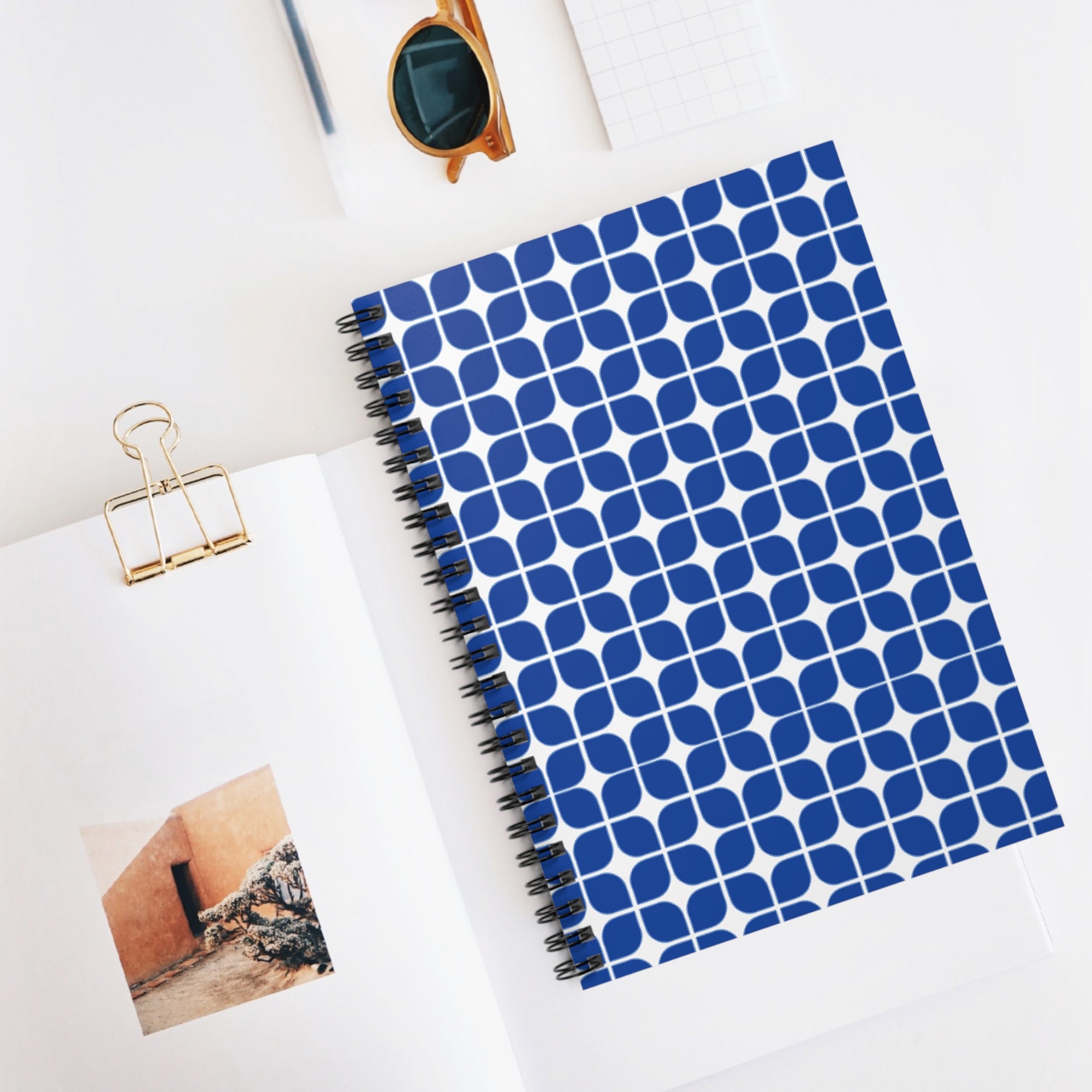 Blue Geometric Spiral Notebook – Ruled Lined Journal