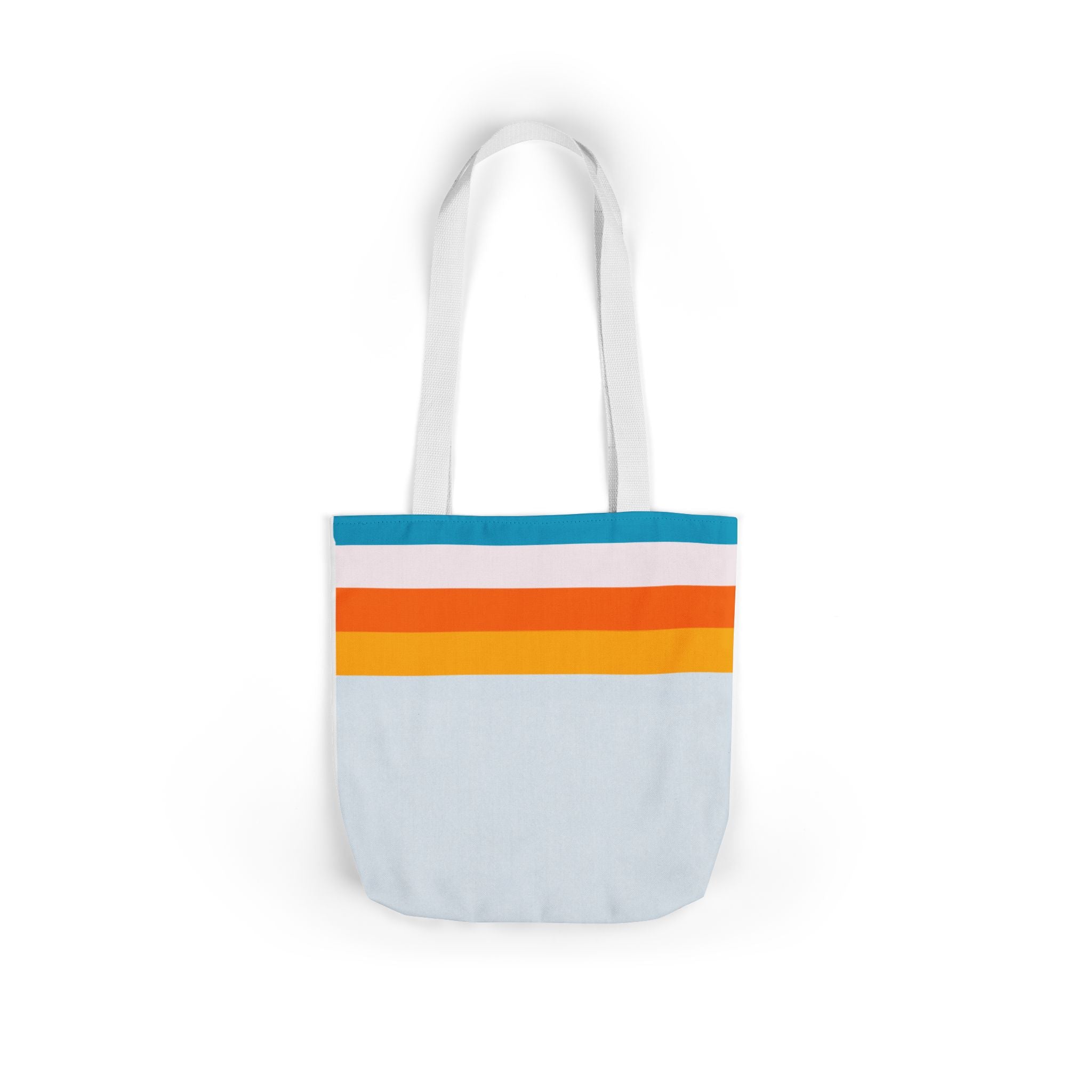 Retro Stripe Canvas Tote Bag — Blue, White, Orange Accent Straps