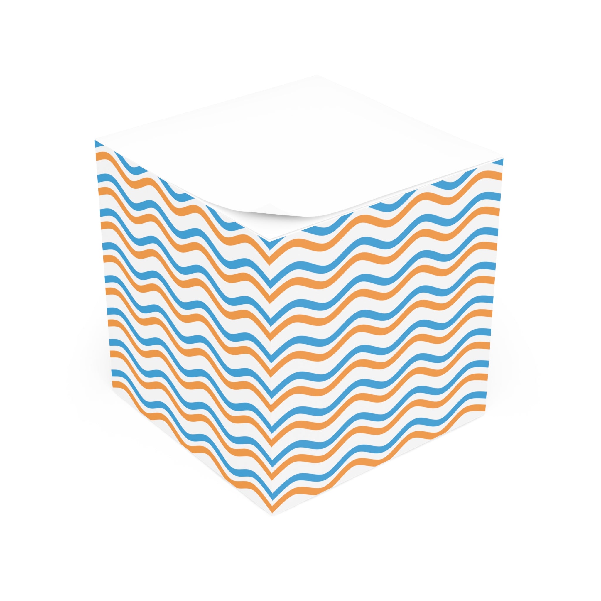 Wavy Stripe Note Cube — Blue & Orange Desk Memo Block