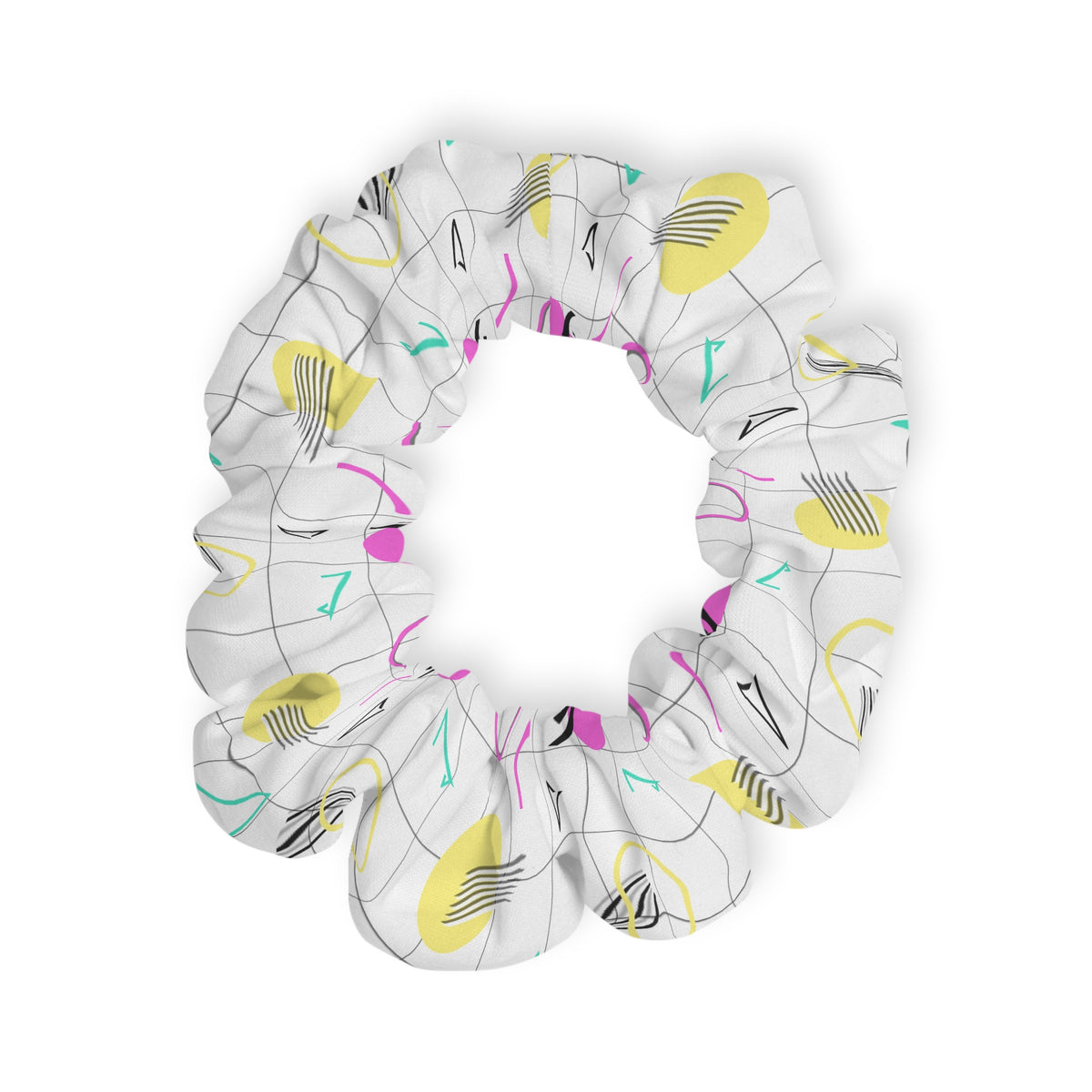 Retro Doodle Scrunchie — Pastel 80s Abstract Hair Accessory