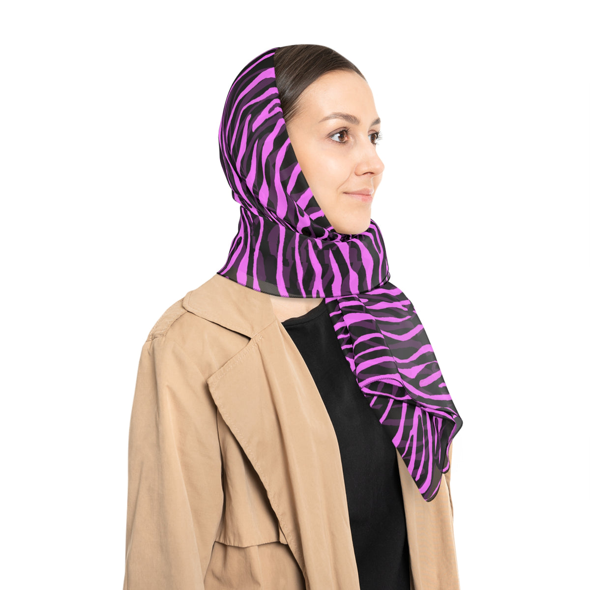 Zebra Stripe Scarf — Pink & Black Animal Print Polyester Scarf