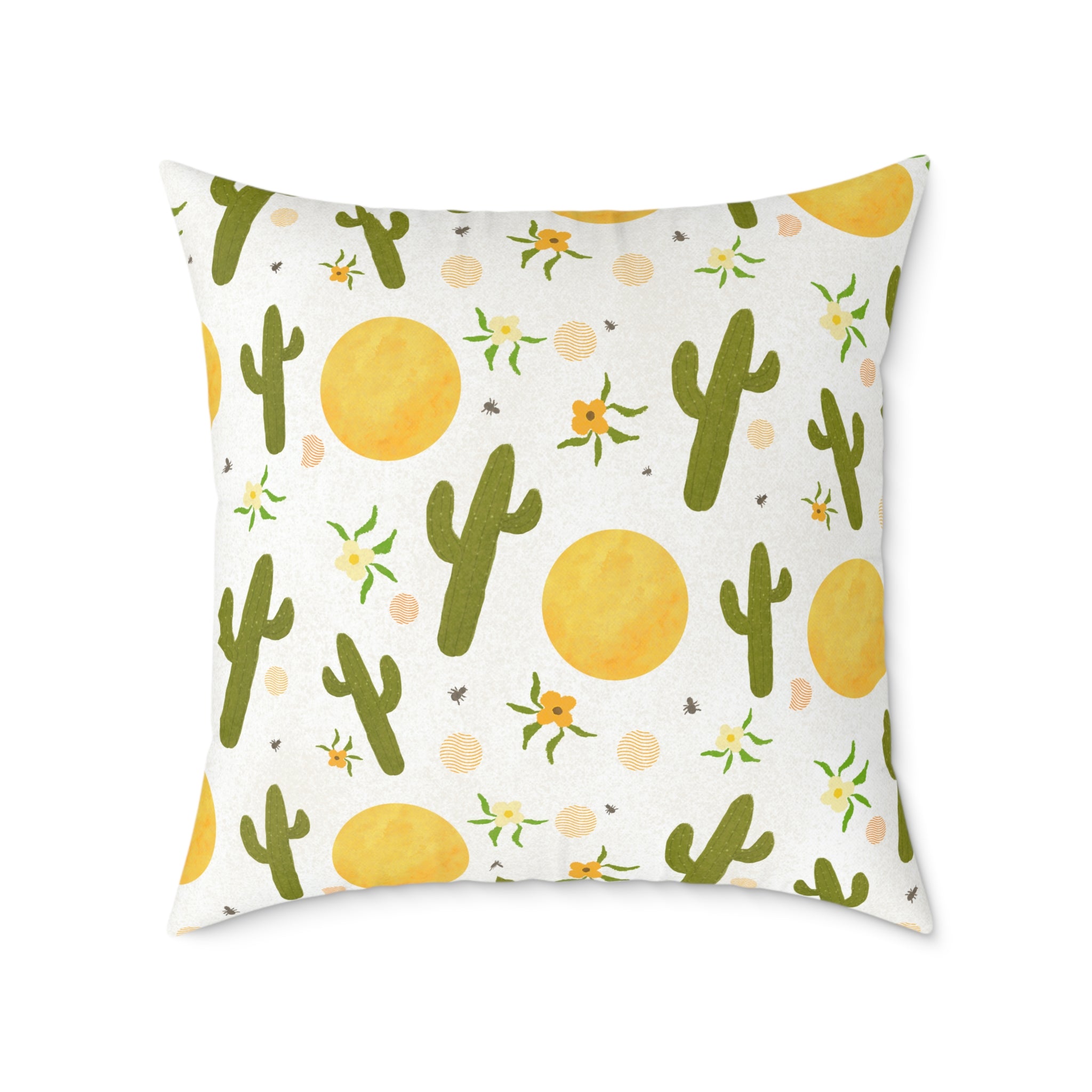 Desert Sunshine Cactus Pattern Pillow — Square Decorative Throw Pillow