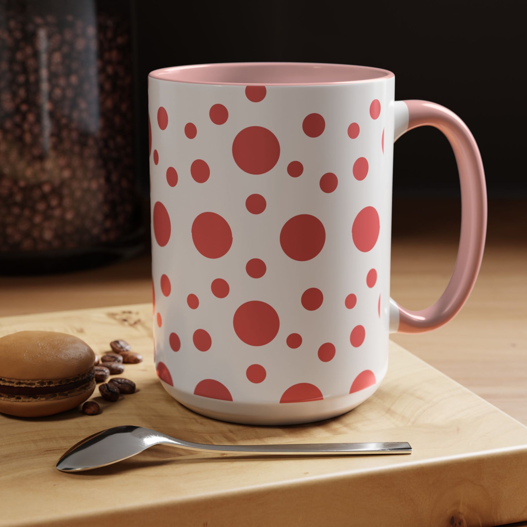 Pink Polka Dot Accent Coffee Mug – Playful Coral Dots 11/15oz
