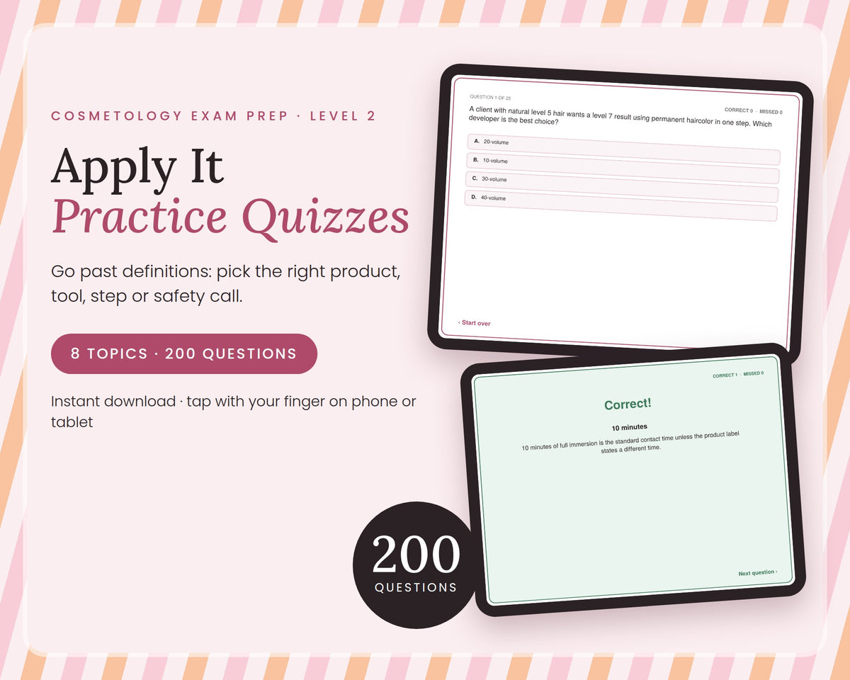 Cosmetology State Board Practice Quizzes – Level 2: Apply It