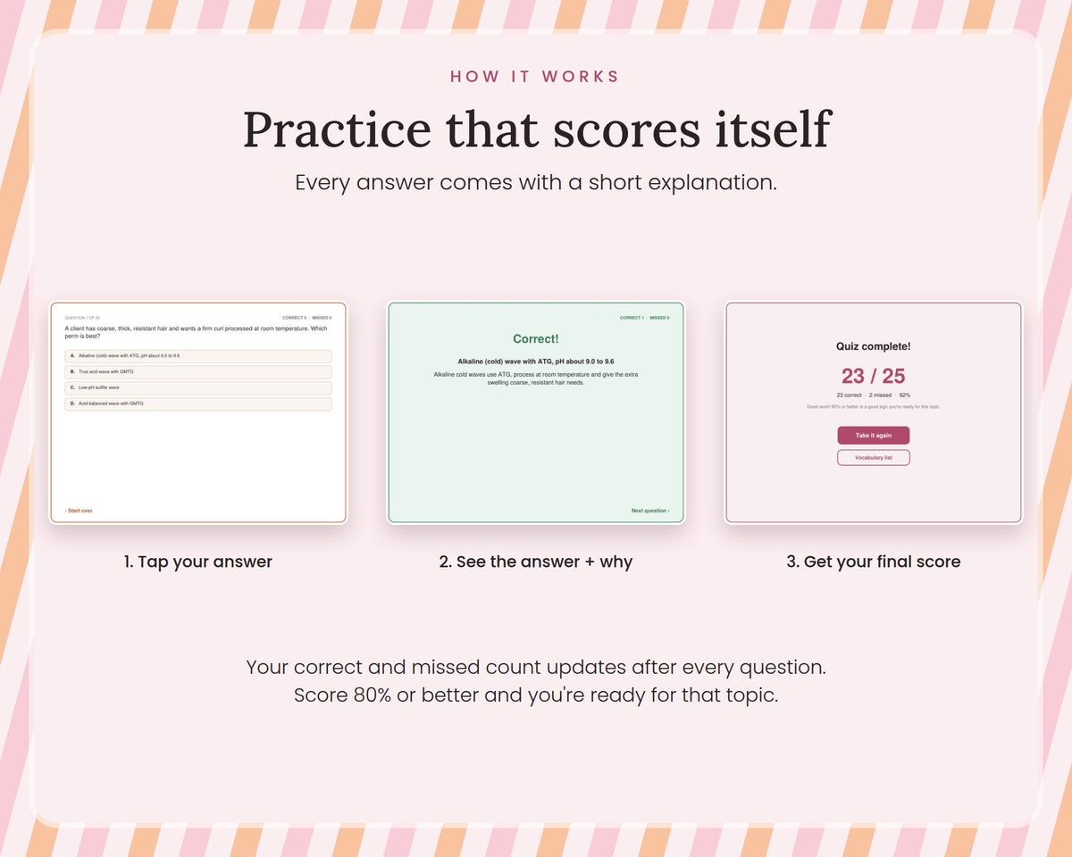 Cosmetology State Board Practice Quizzes – Level 2: Apply It