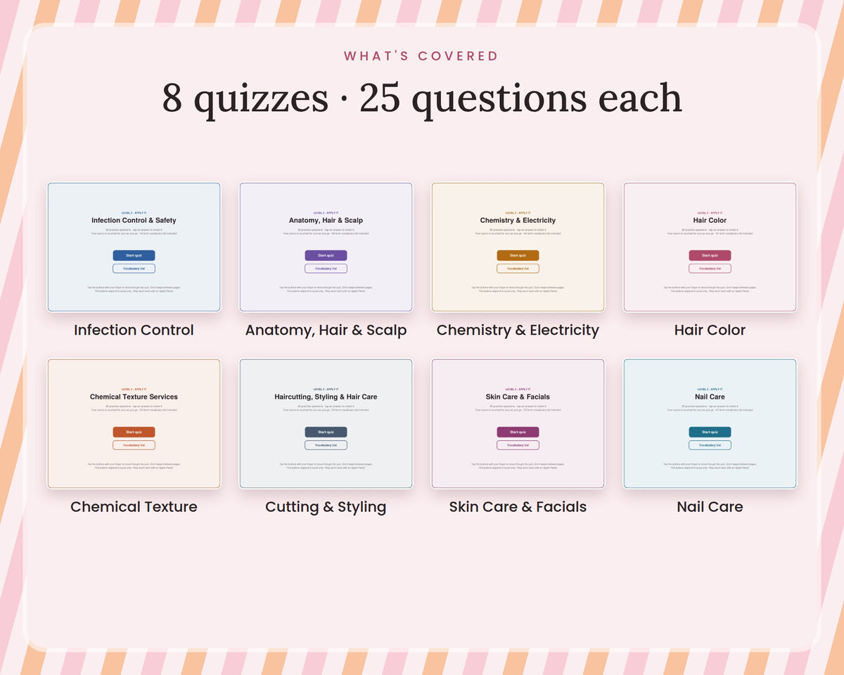 Cosmetology State Board Practice Quizzes – Level 2: Apply It