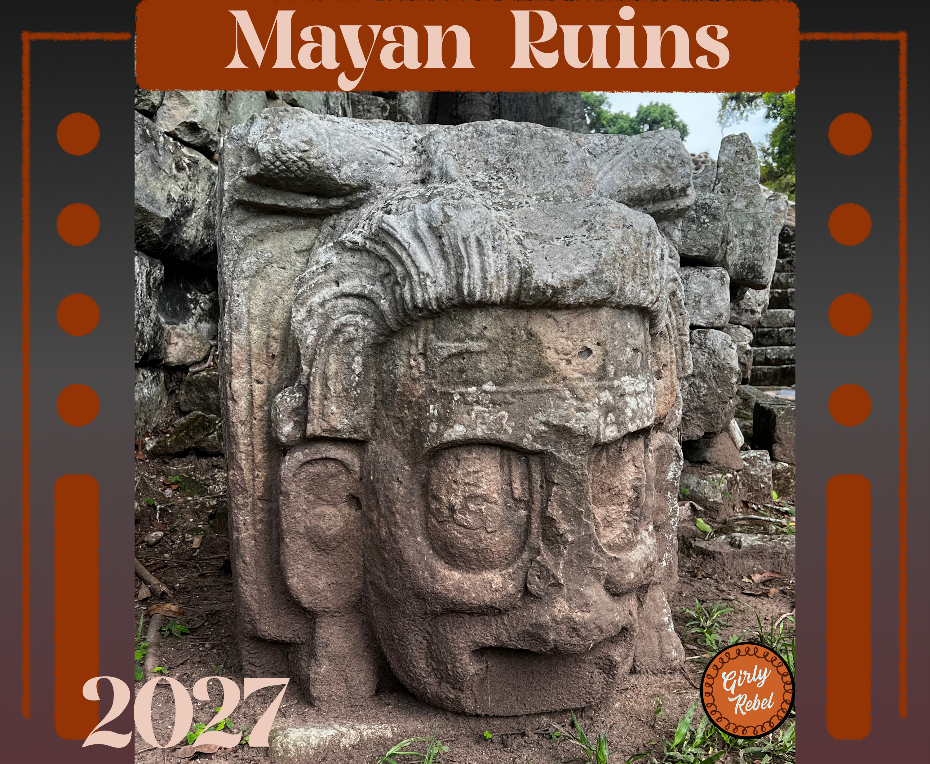 Mayan Ruins Wall Calendar 2027 — Copan Historical Ruins Photography Calendar