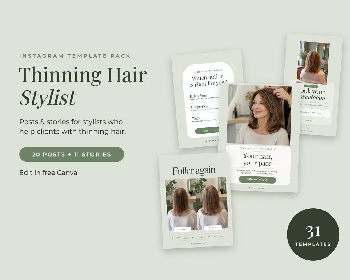 Thinning Hair Stylist Instagram Templates – 31 Canva Posts & Stories