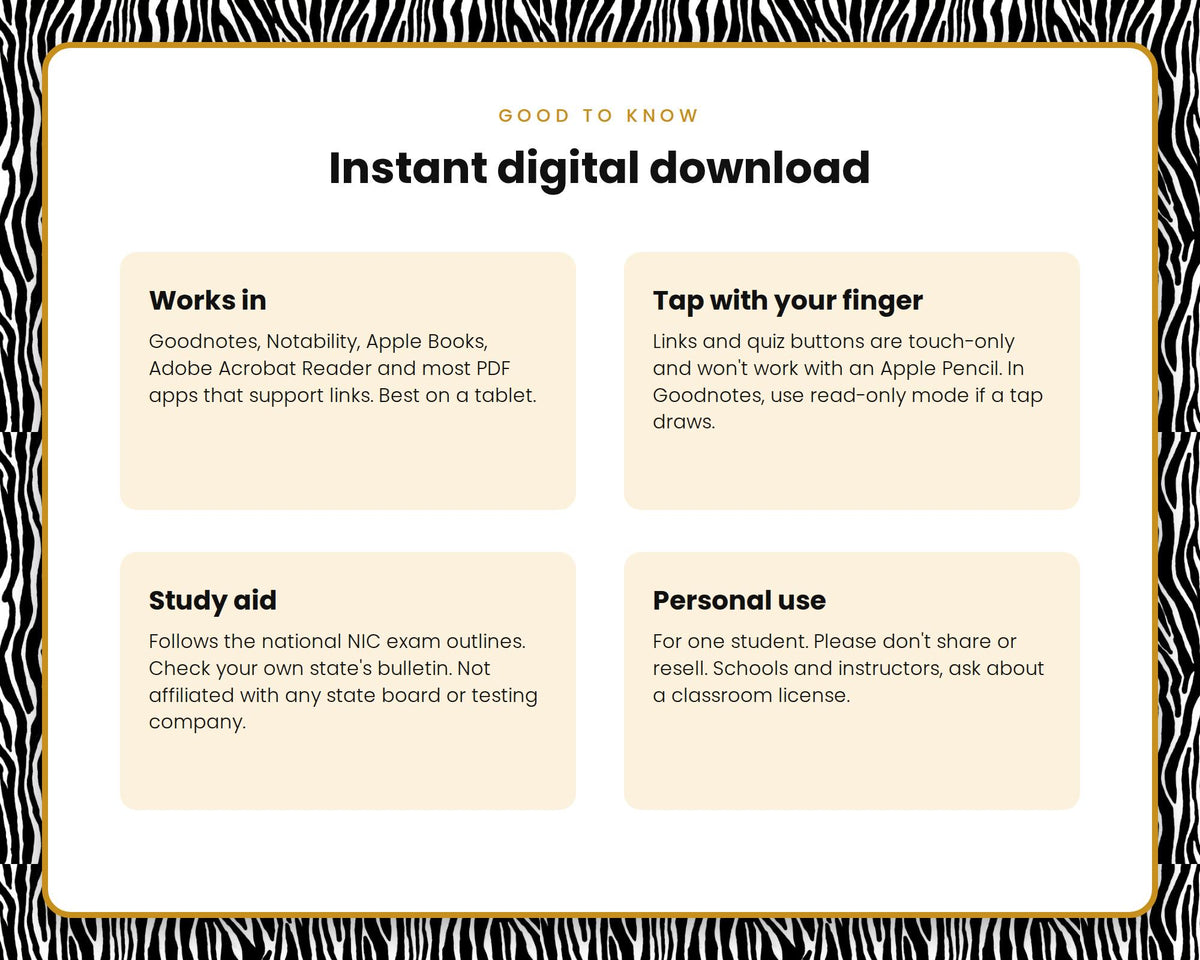 Cosmetology State Board Exam Prep Bundle - Zebra + Gold Clips