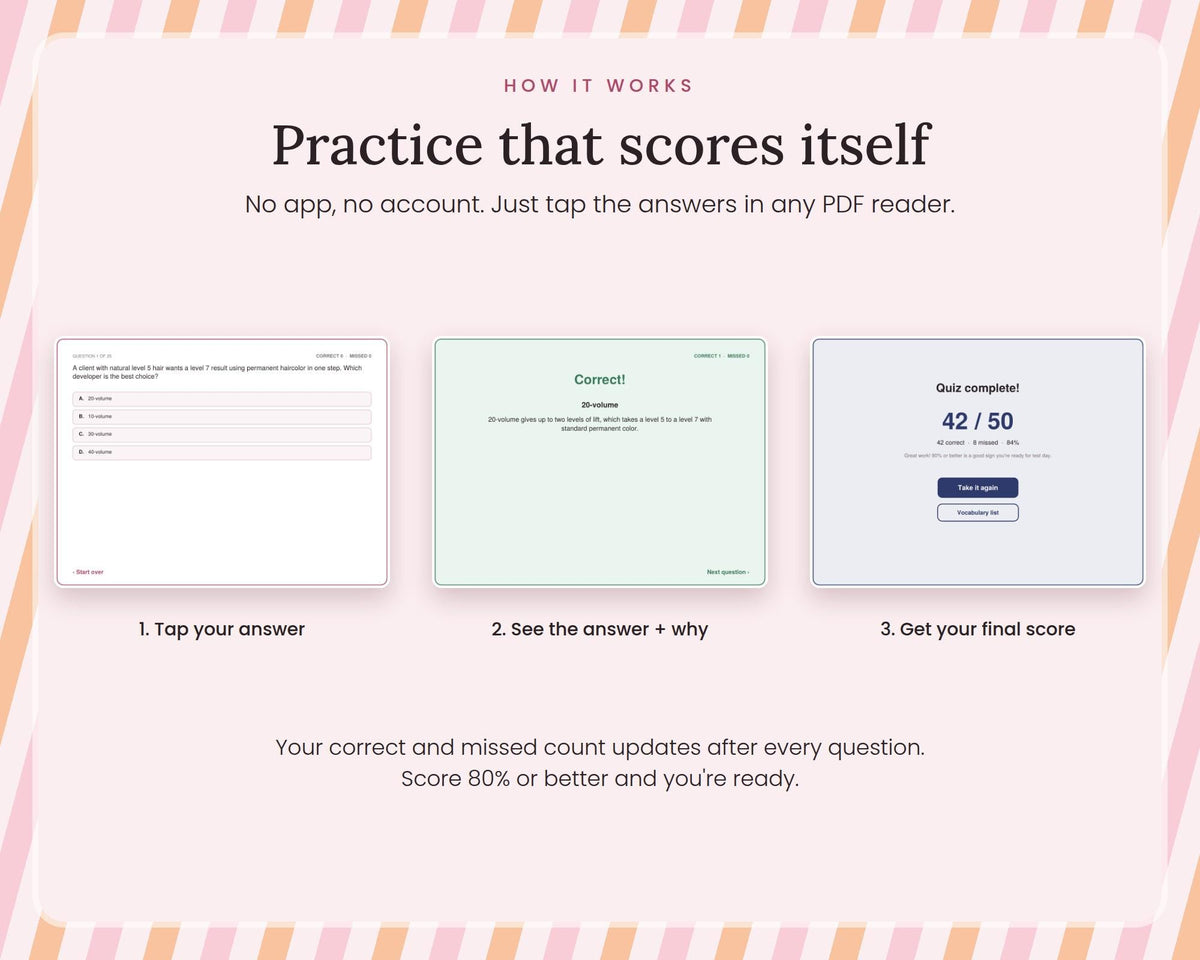 Self-scoring practice quizzes