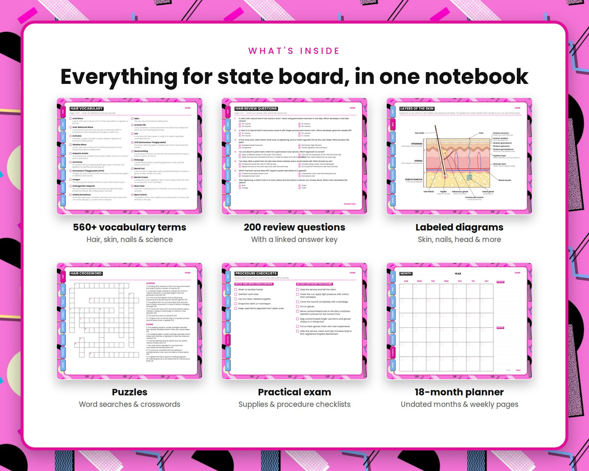 Cosmetology State Board Study Notebook – 80s Retro