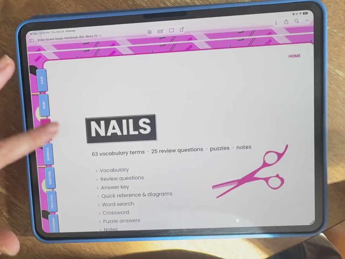 Flipping through the 80s Retro State Board Study Notebook on an iPad
